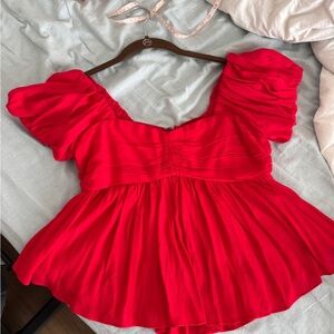 Chic Scarlet Puff Sleeve Blouse